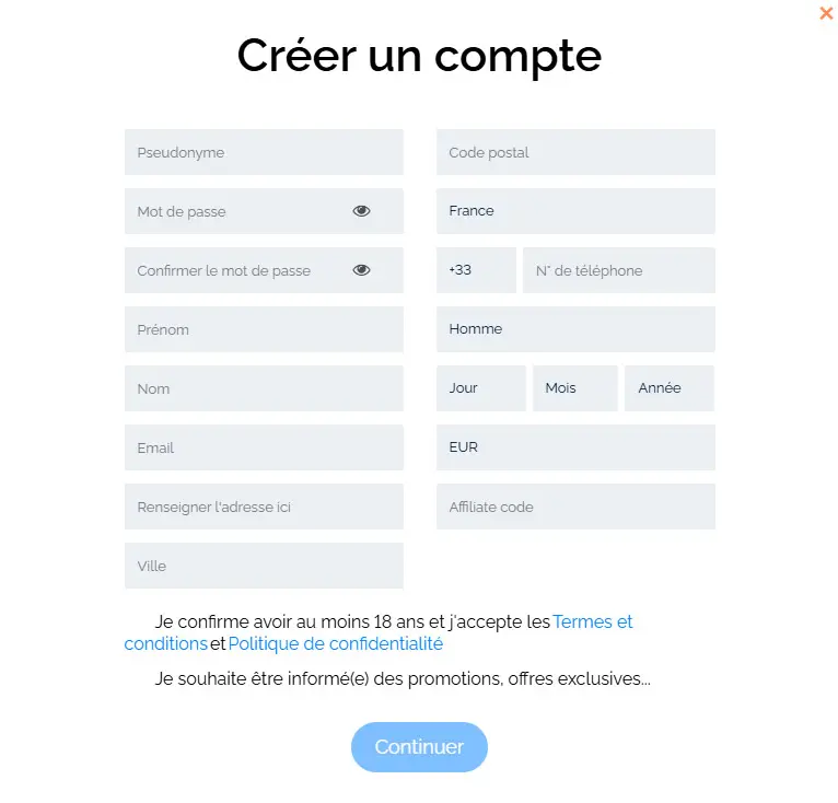 Processus d'inscription Blu Vegas Casino